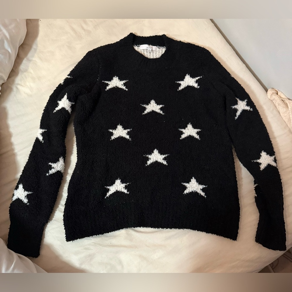 M by Marled soft black sweater with white stars , size large
